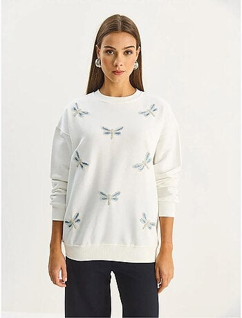 Sudadera de cuello redondo con libélulas bordadas lucci