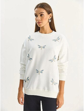 Sudadera de cuello redondo con libélulas bordadas lucci
