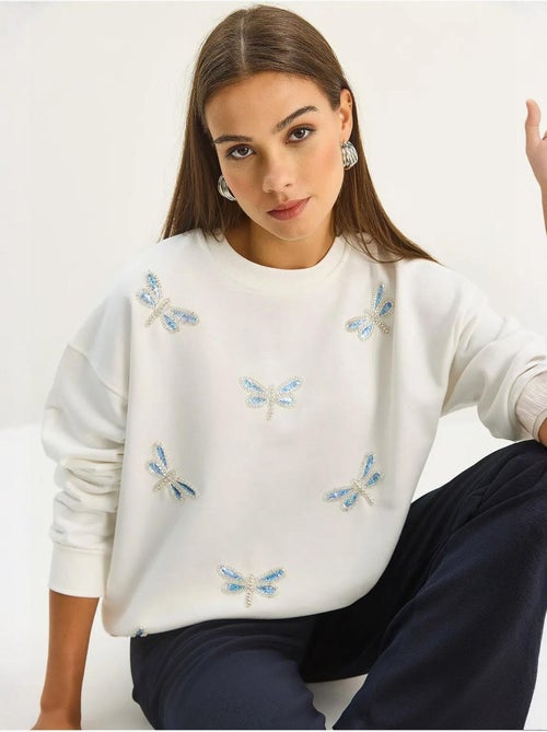 Sudadera de cuello redondo con libélulas bordadas lucci - Kiabi