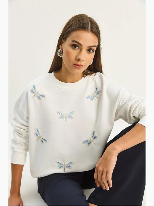 Sudadera de cuello redondo con libélulas bordadas lucci - Kiabi