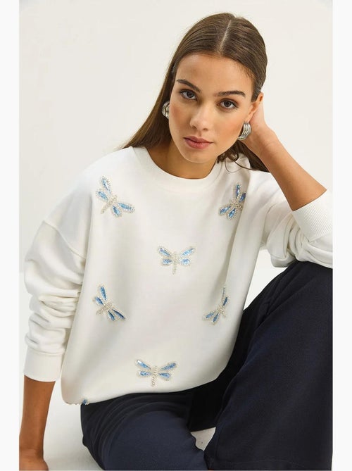 Sudadera de cuello redondo con libélulas bordadas lucci - Kiabi