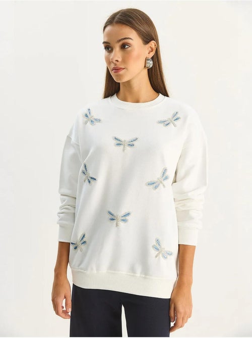 Sudadera de cuello redondo con libélulas bordadas lucci - Kiabi