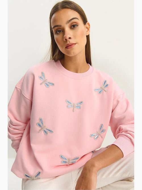 Sudadera de cuello redondo con libélulas bordadas lucci - Kiabi