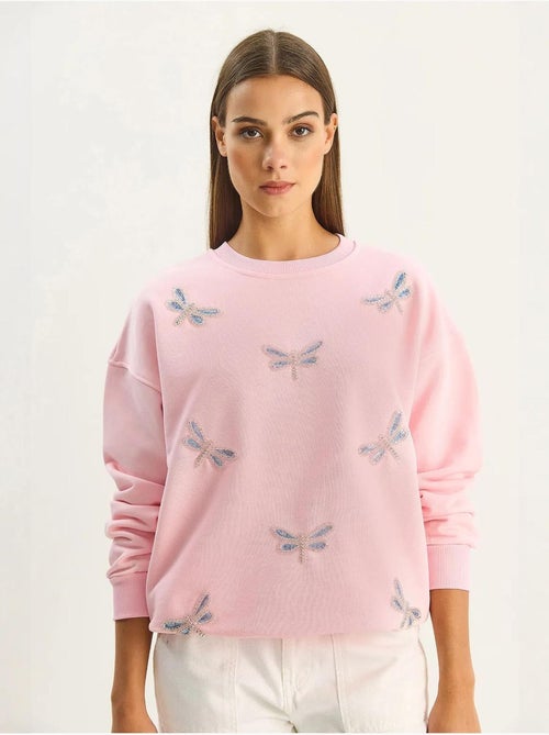 Sudadera de cuello redondo con libélulas bordadas lucci - Kiabi
