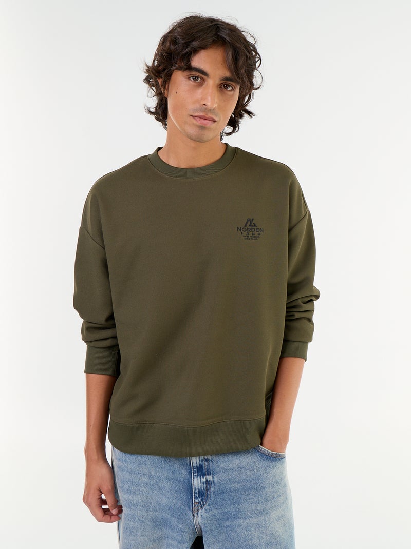 Sudadera de cuello redondo de tejido piqué Kaki - Kiabi