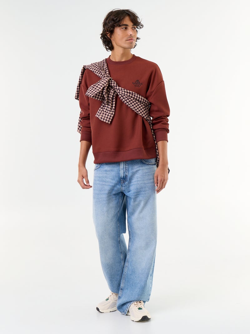 Sudadera de cuello redondo de tejido piqué Marron - Kiabi