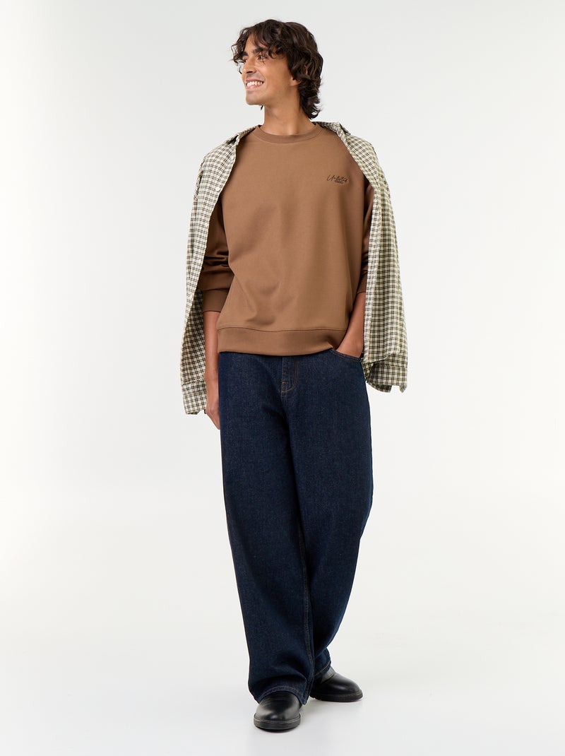 Sudadera de cuello redondo de tejido piqué Marron - Kiabi