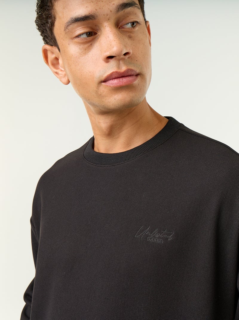 Sudadera de cuello redondo de tejido piqué Negro - Kiabi