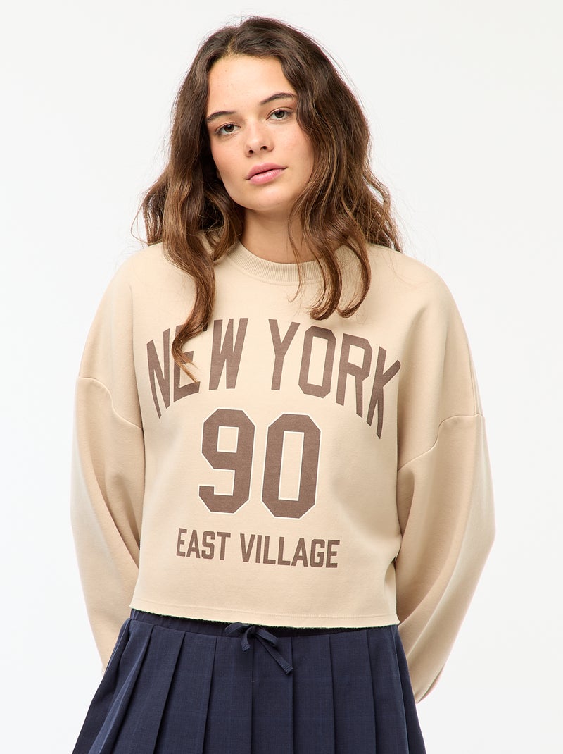 Sudadera de cuello redondo en felpa Beige - Kiabi