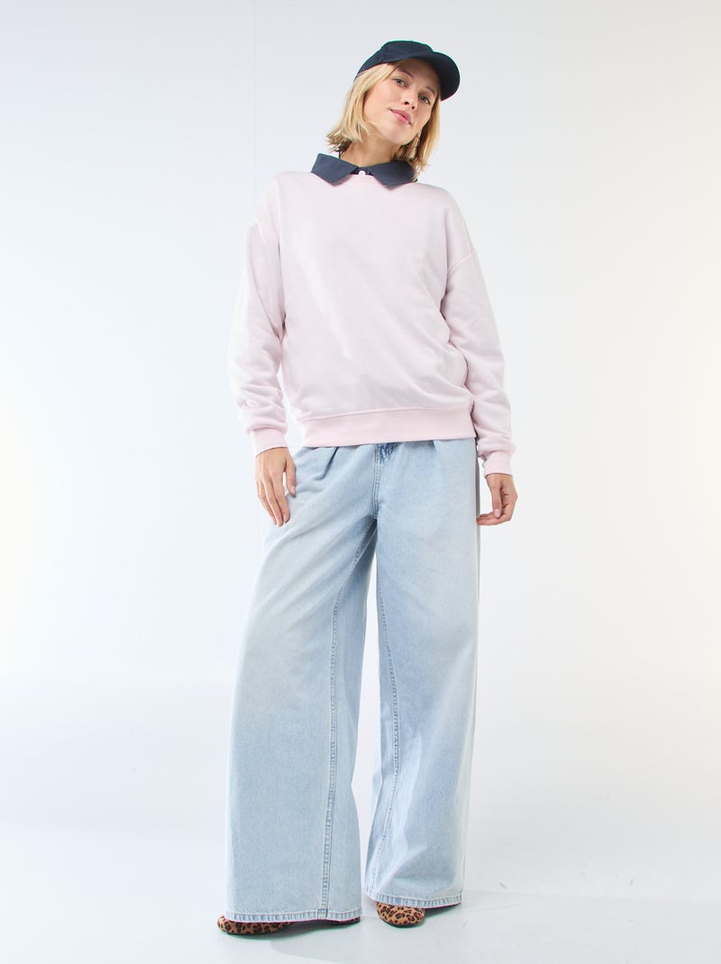 Sudadera de cuello redondo en felpa lisa Rosa - Kiabi