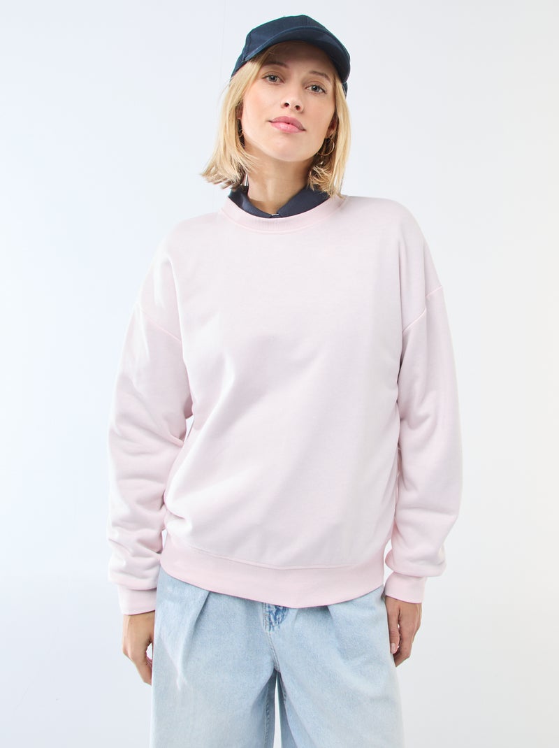 Sudadera de cuello redondo en felpa lisa Rosa - Kiabi