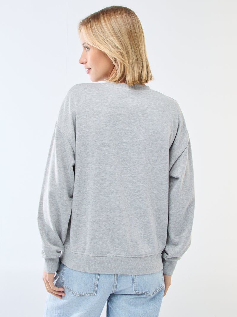 Sudadera de cuello redondo en felpa liso Gris - Kiabi