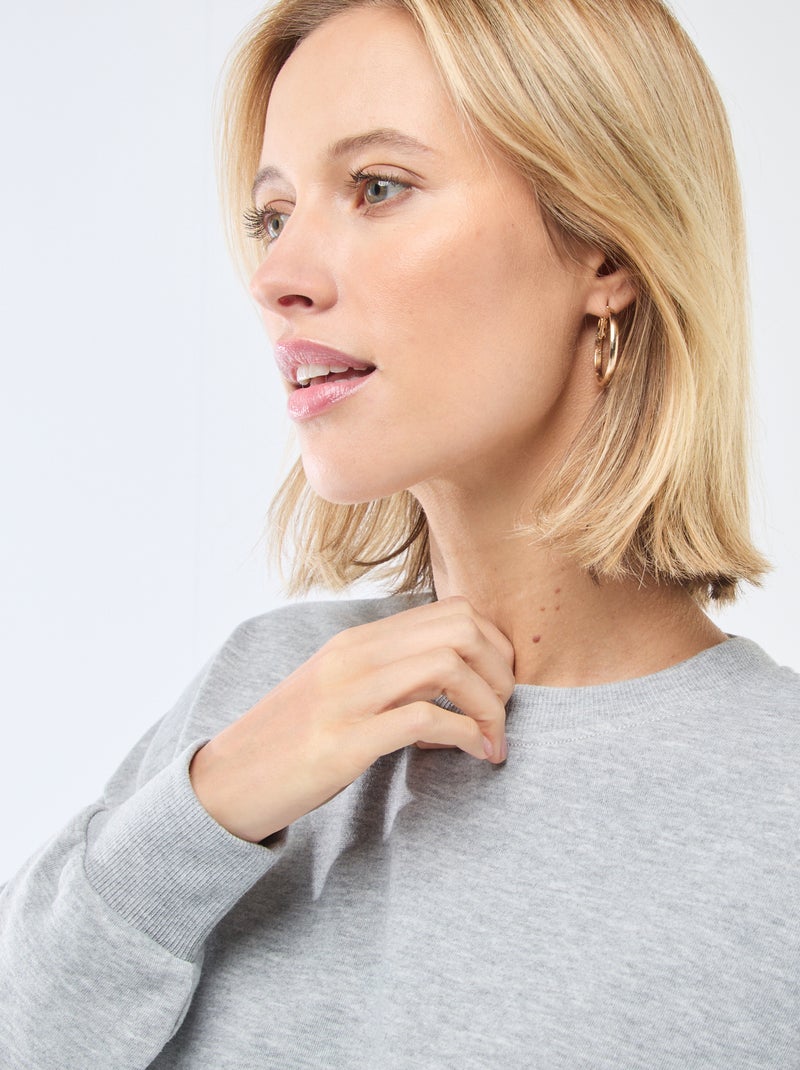 Sudadera de cuello redondo en felpa liso Gris - Kiabi