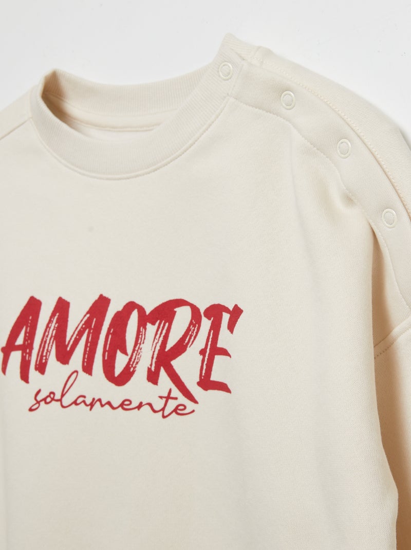 Sudadera de cuello redondo estampada - colección fácil de poner BLANCO - Kiabi