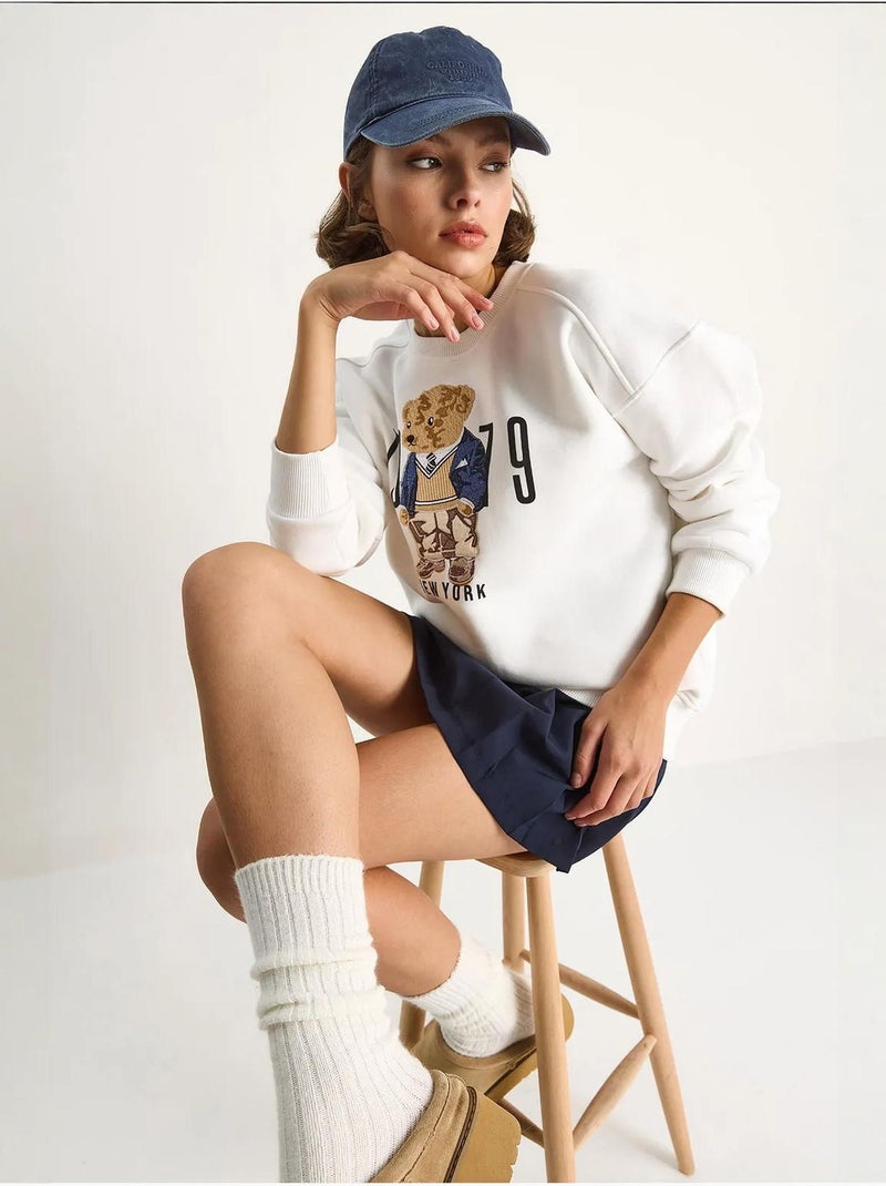 Sudadera de cuello redondo estampada y corte relajado lucci Blanco - Kiabi