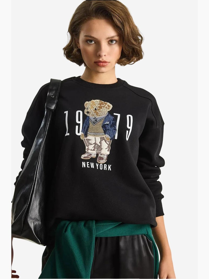 Sudadera de cuello redondo estampada y corte relajado lucci Negro - Kiabi