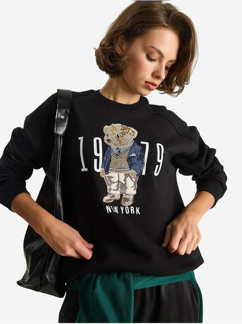 Sudadera de cuello redondo estampada y corte relajado lucci Negro - Kiabi