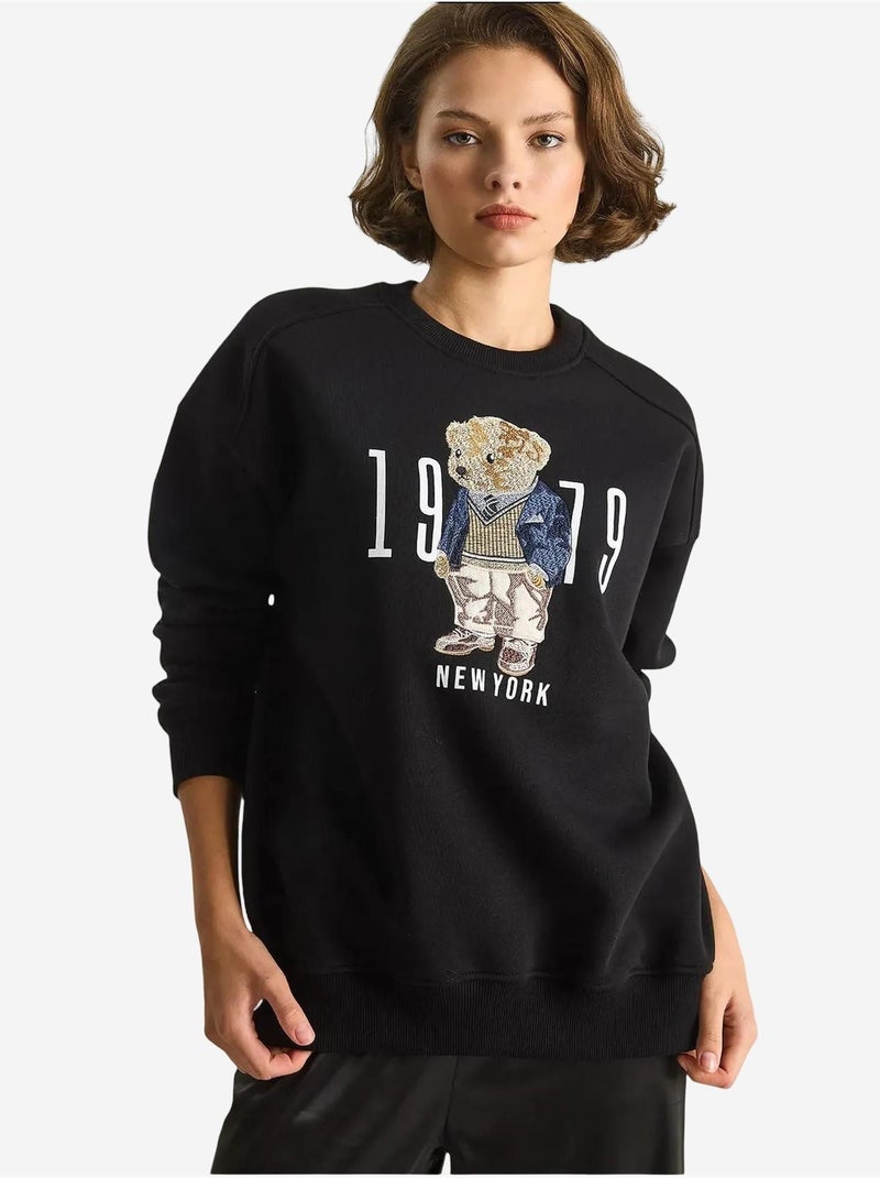Sudadera de cuello redondo estampada y corte relajado lucci Negro - Kiabi