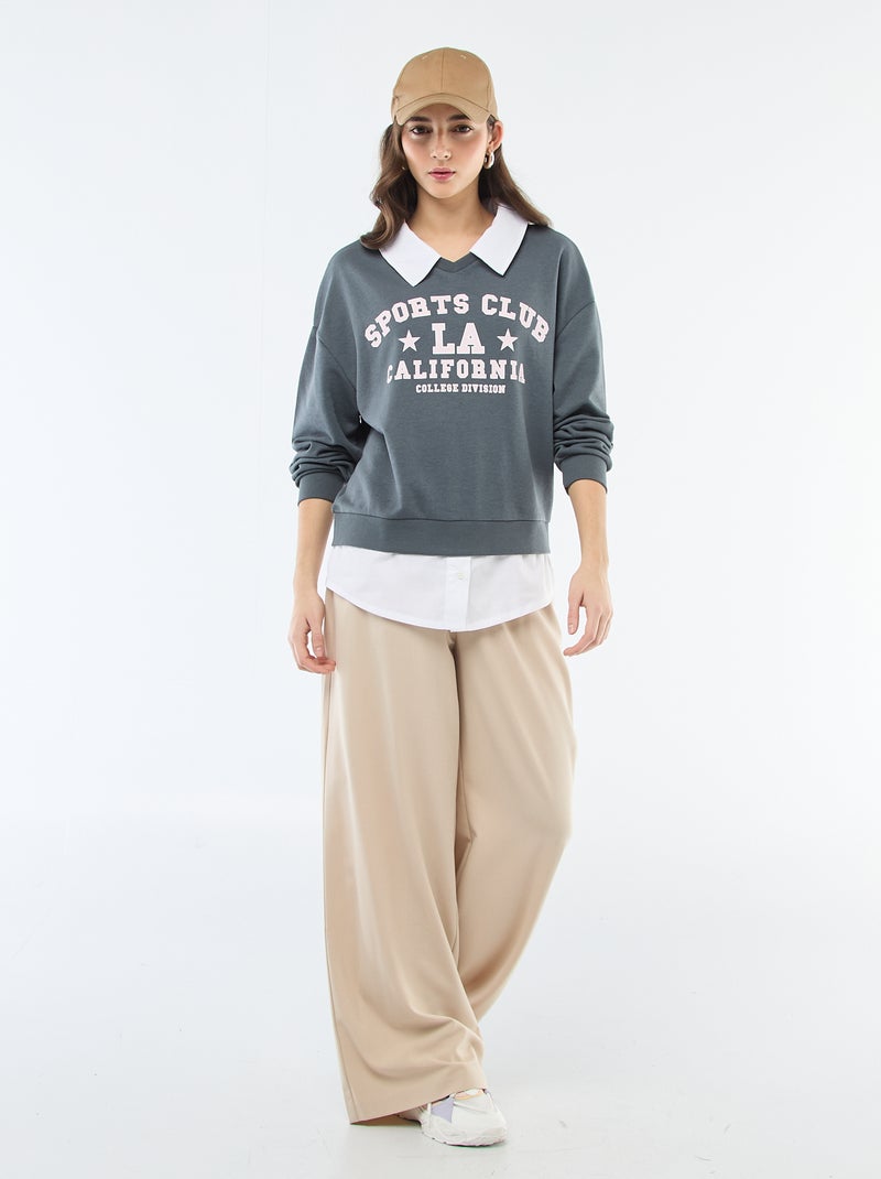 Sudadera de cuello redondo estilo 'campus' Gris - Kiabi