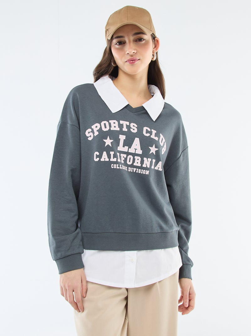 Sudadera de cuello redondo estilo 'campus' Gris - Kiabi