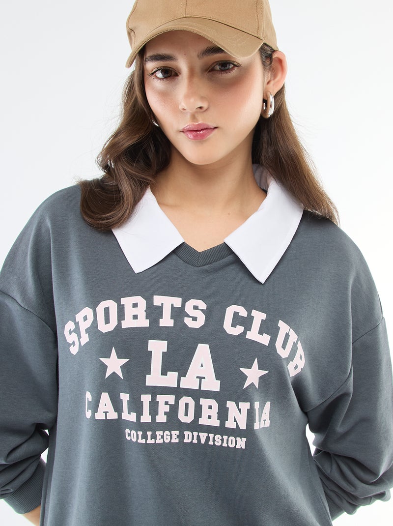 Sudadera de cuello redondo estilo 'campus' Gris - Kiabi