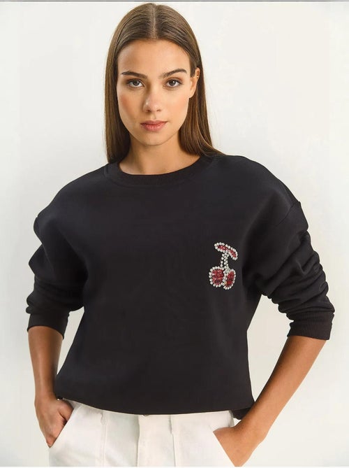 Sudadera de cuello redondo y corte relajado con bordado lucci - Kiabi Sudadera de cuello redondo y corte relajado con bordado lucci - Kiabi