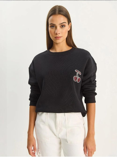 Sudadera de cuello redondo y corte relajado con bordado lucci - Kiabi Sudadera de cuello redondo y corte relajado con bordado lucci - Kiabi