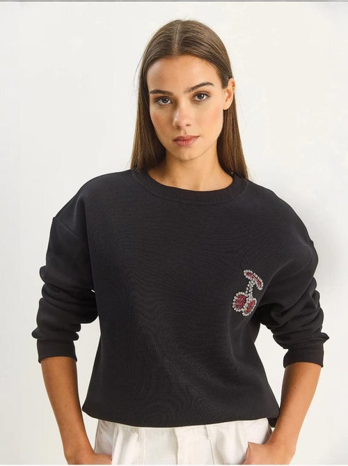 Sudadera de cuello redondo y corte relajado con bordado lucci - Kiabi Sudadera de cuello redondo y corte relajado con bordado lucci - Kiabi