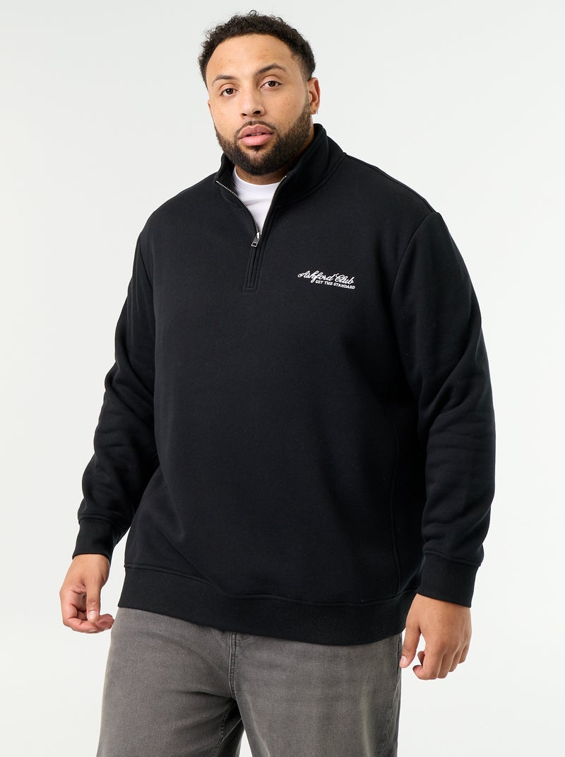 Sudadera de felpa cálida con cuello con cremallera Negro - Kiabi