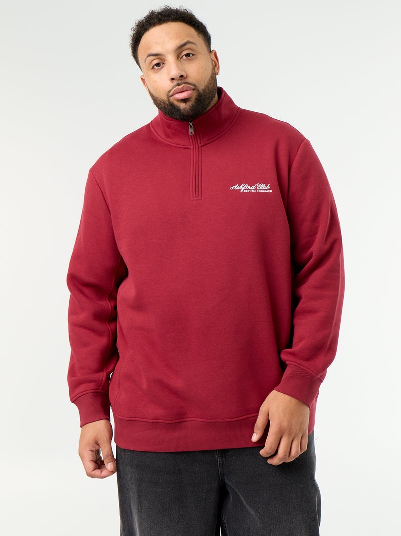 Sudadera de felpa cálida con cuello con cremallera Rojo - Kiabi