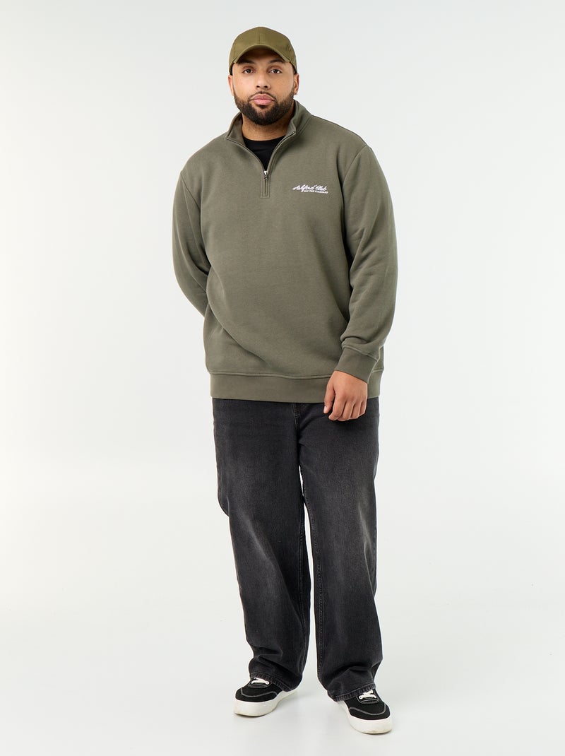 Sudadera de felpa cálida con cuello con cremallera Verde - Kiabi