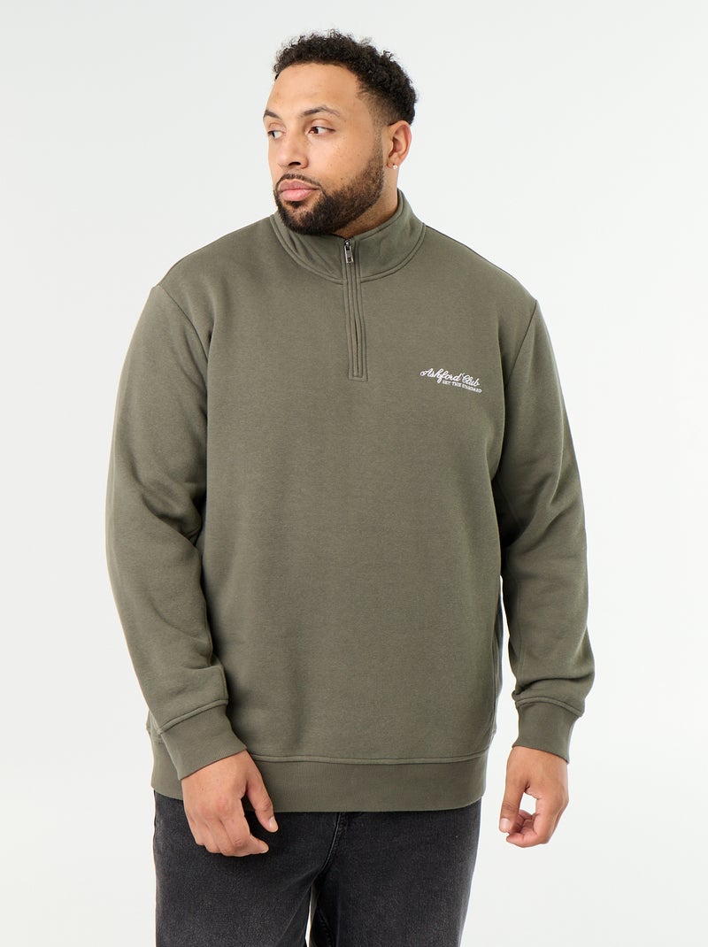 Sudadera de felpa cálida con cuello con cremallera Verde - Kiabi