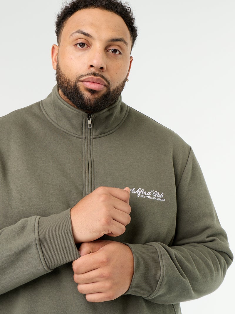 Sudadera de felpa cálida con cuello con cremallera Verde - Kiabi