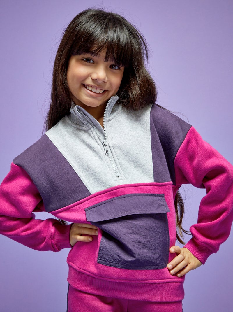 Sudadera de felpa colorblock fucsia - Kiabi