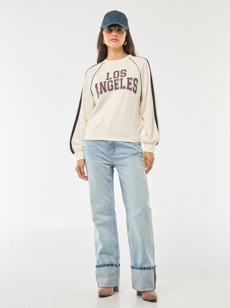 Sudadera de felpa con bandas contrastantes Blanco - Kiabi
