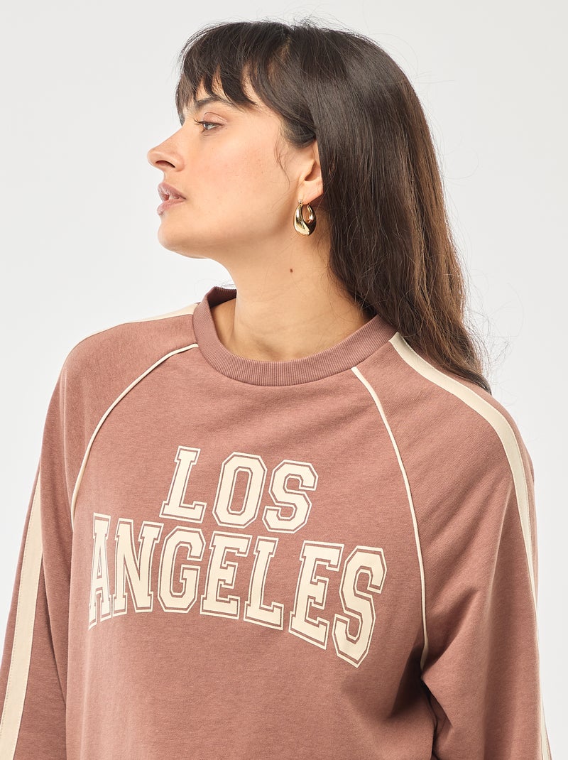 Sudadera de felpa con bandas contrastantes Marron - Kiabi
