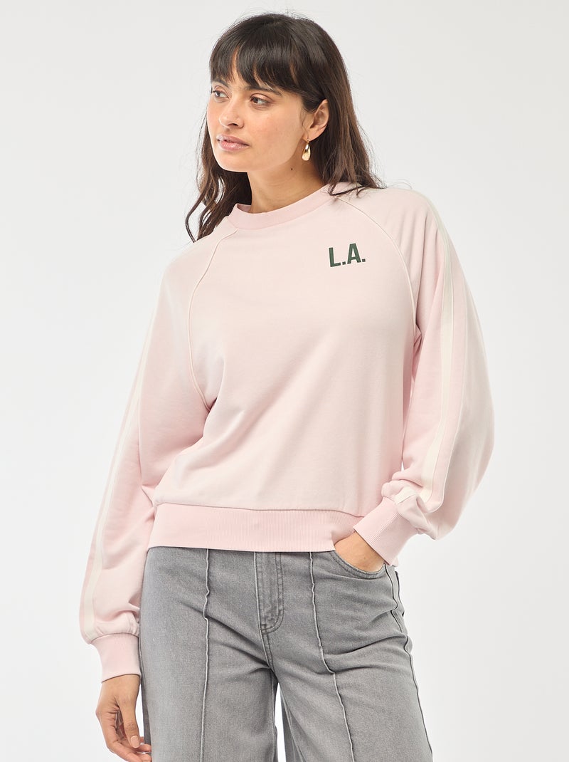 Sudadera de felpa con bandas contrastantes Rosa - Kiabi