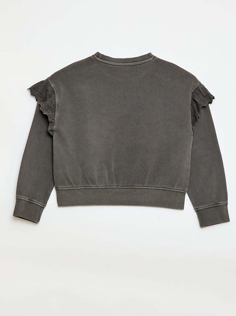 Sudadera de felpa con bordados ingleses Gris - Kiabi