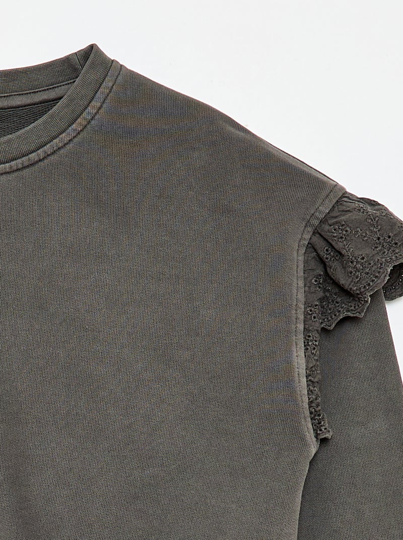 Sudadera de felpa con bordados ingleses Gris - Kiabi