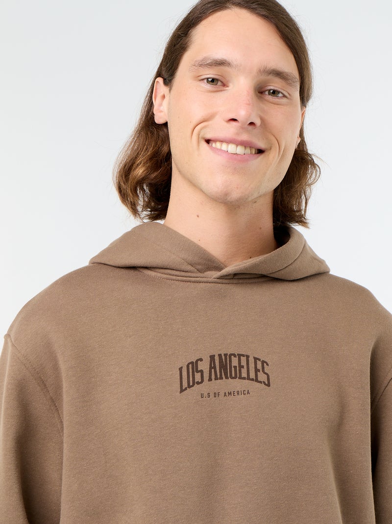 Sudadera de felpa con capucha estampada Marron - Kiabi