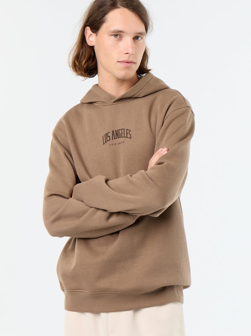Sudadera de felpa con capucha estampada Marron - Kiabi