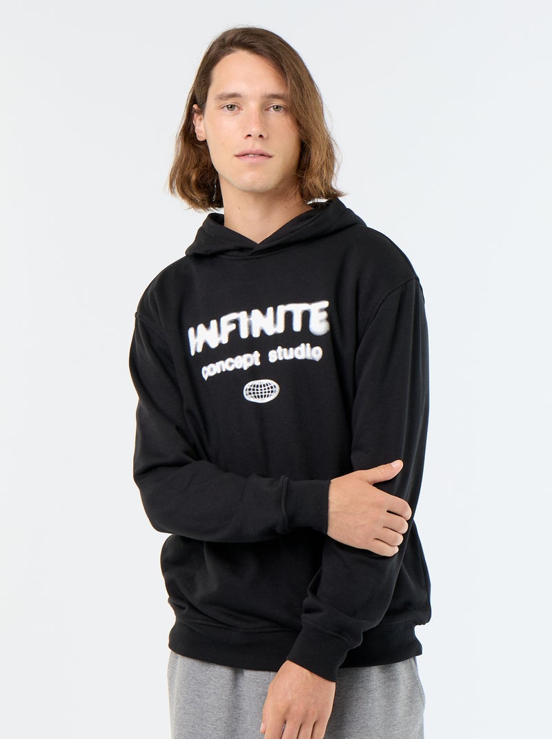 Sudadera de felpa con capucha estampada Negro - Kiabi