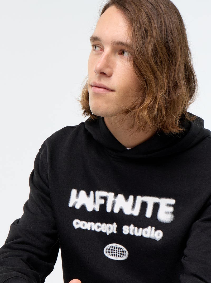 Sudadera de felpa con capucha estampada Negro - Kiabi