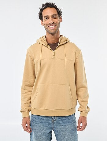 Sudadera de felpa con capucha y abertura de cremallera en el cuello