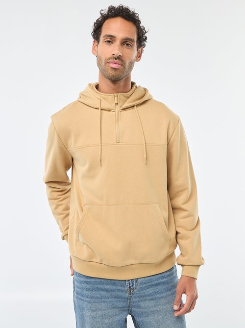 Sudadera de felpa con capucha y abertura de cremallera en el cuello - Kiabi