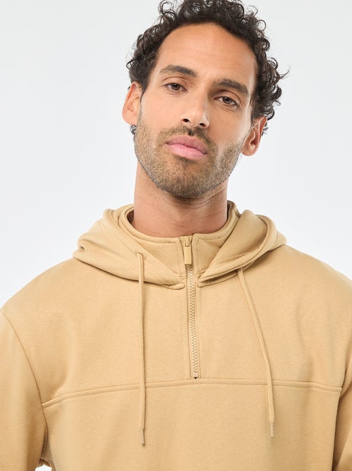 Sudadera de felpa con capucha y abertura de cremallera en el cuello - Kiabi