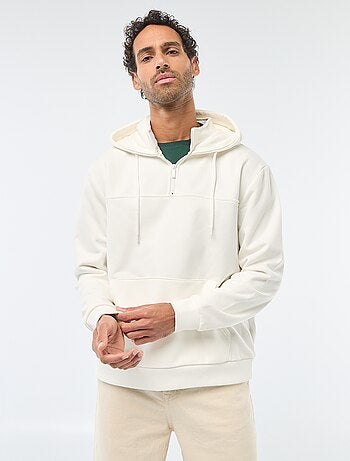 Sudadera de felpa con capucha y abertura de cremallera en el cuello