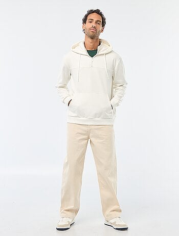 Sudadera de felpa con capucha y abertura de cremallera en el cuello