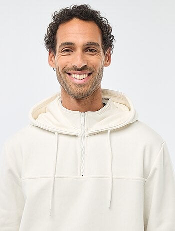 Sudadera de felpa con capucha y abertura de cremallera en el cuello