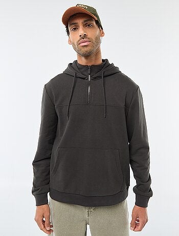 Sudadera de felpa con capucha y abertura de cremallera en el cuello